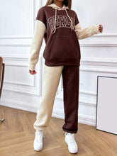 Letter Graphic Colorblock Kangaroo Pocket Drop Shoulder Drawstring Hoodie & Sweatpants